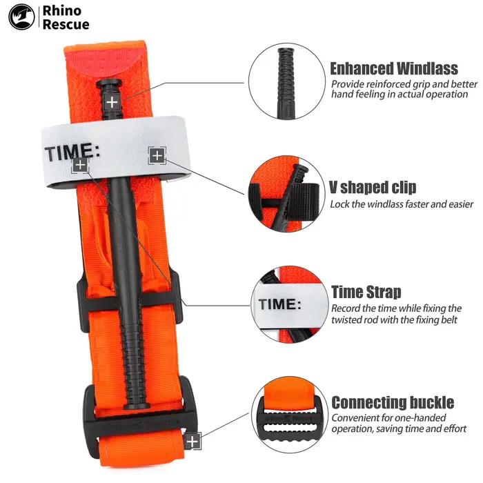 Garrot de sauvetage Rhino, contrôle hémostatique, Application à une main pour Camping randonnée, garrot de premiers secours 95cm