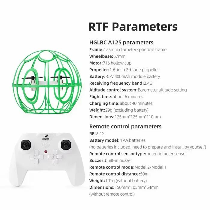 HGLRC A125 Drone de football et télécommande RTF KIt pour l'éducation des enfants débutants pour RC FPV Quadcopter