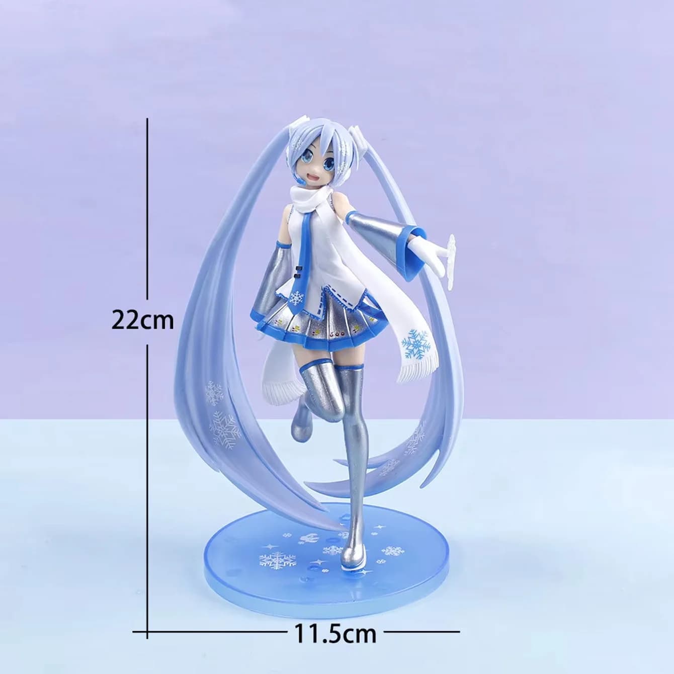 Figurine de collection Snow Hatsune Miku – Thème Hiver Glacé, Matériau PVC, Base décorée de flocons