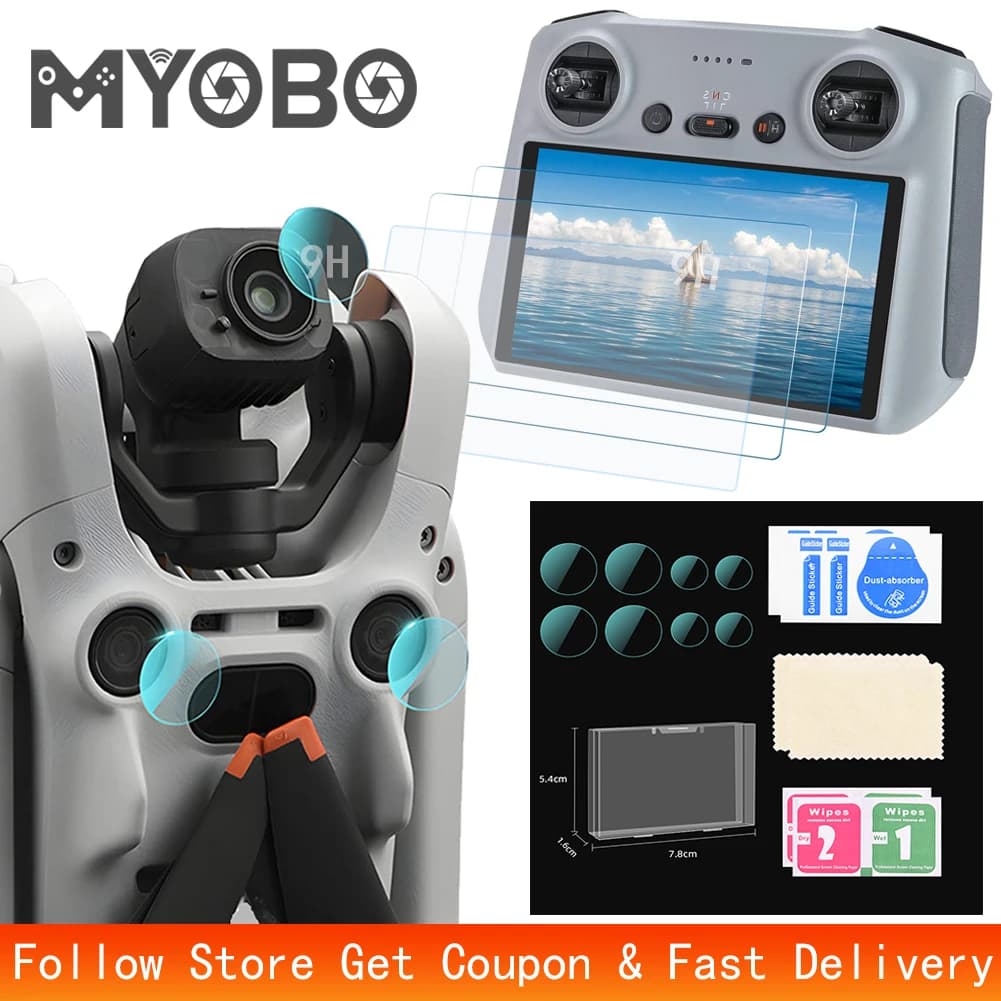 MYOBO pour DJI Mini 4 Pro Film de protection en verre trempé HD pour capteur/objectif pour écran de 