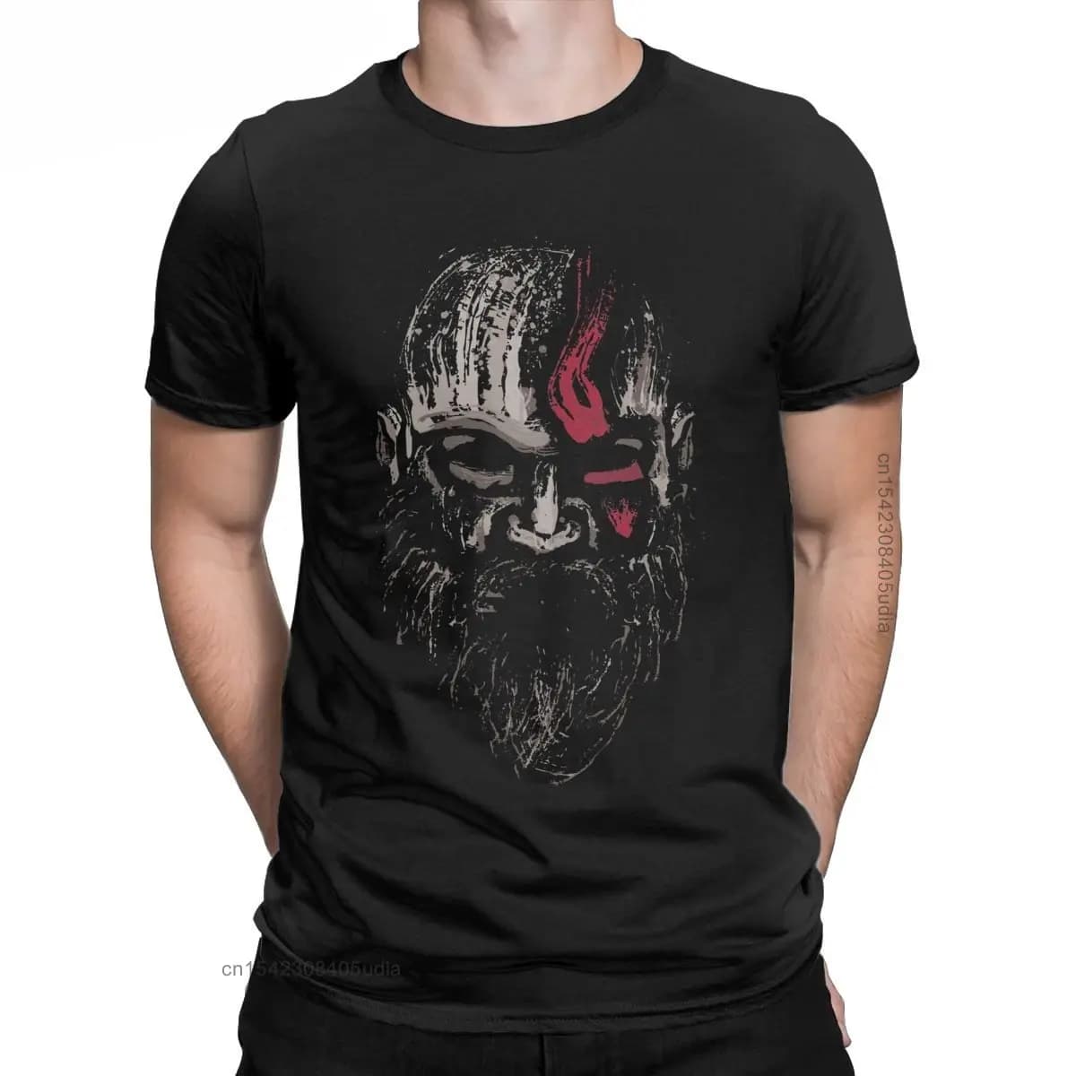 Guerrier Kratos t-shirt pour hommes Vintage pur coton graphique t-shirts dieu de la guerre à manches