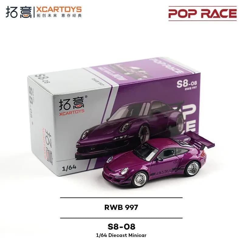 POP RACE1:64 Porsche RWB997 Coupé violet en alliage, miniature de simulation de course, ornement