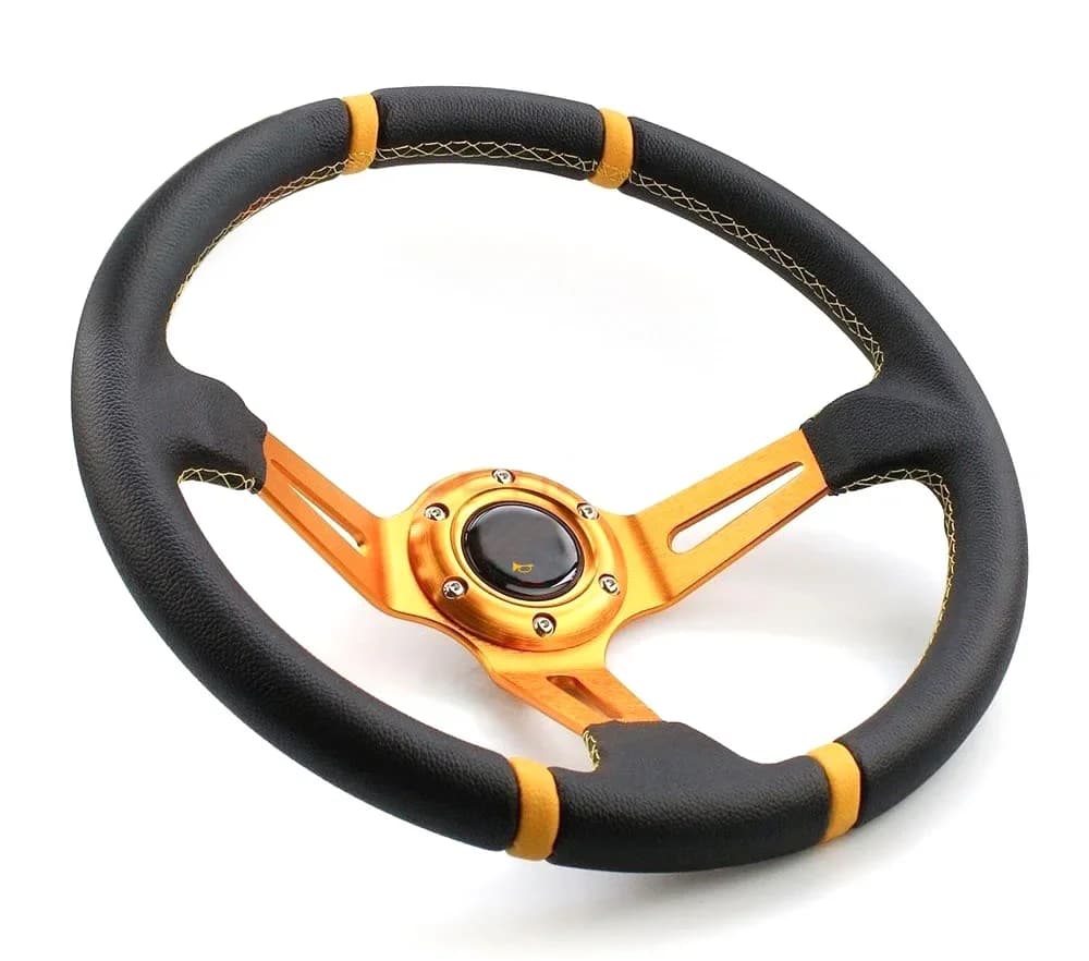 Volant de sport 350 mm/14 pouces en aluminium + PU, simulation de drift, volant de jeu de course uni