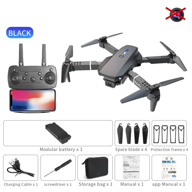 Drone RC Mini E88 2026 Pliable Quadricoptère LED avec Contrôle à Distance et Flux Optique UAV E88 Pr