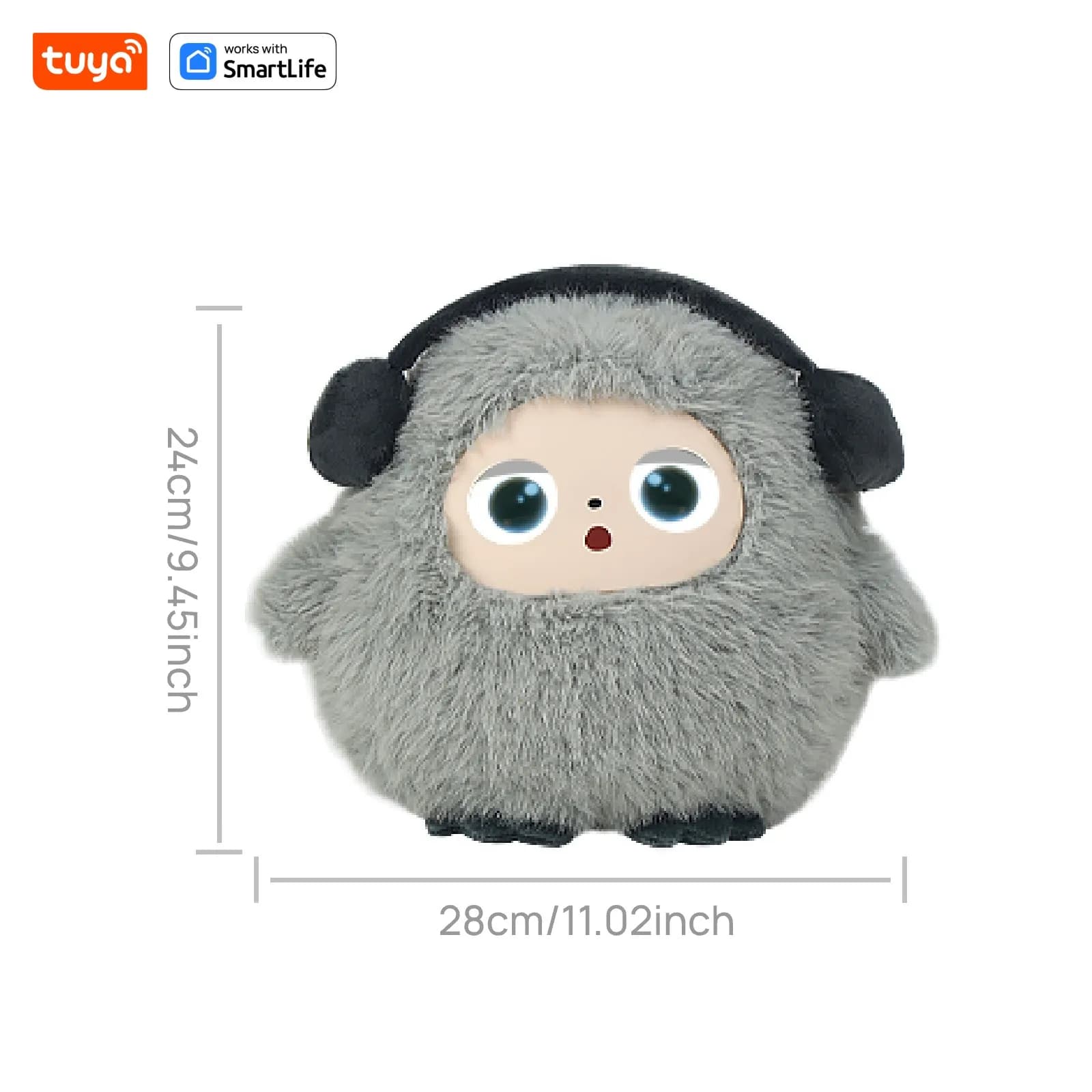 BOBO gris mignon: Robot en peluche AI, jouet interactif intelligent avec yeux LED et commande vocale