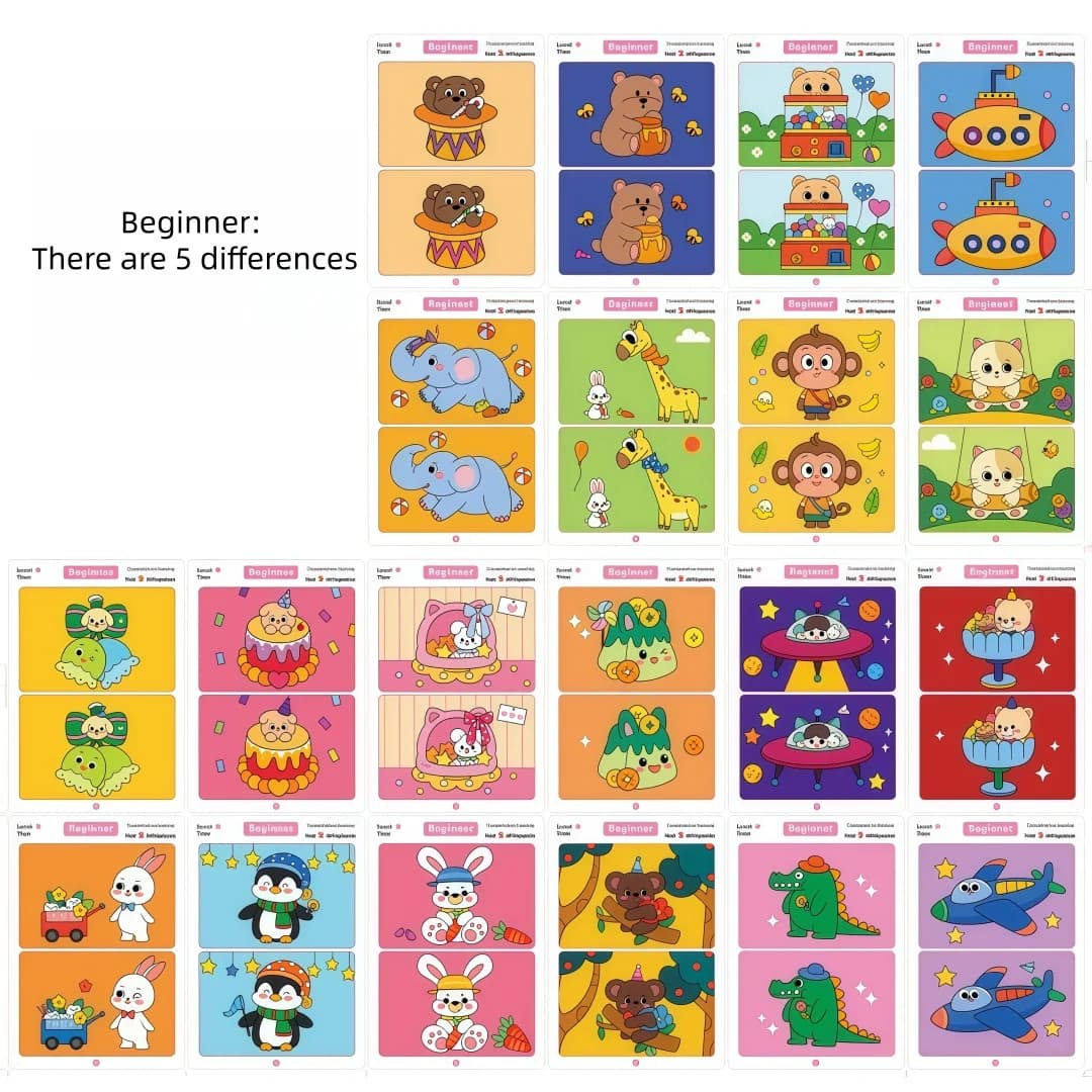 Trouver des différences Jeu de cartes Puzzle éducatif de dessin animé réutilisable pour enfants Trou