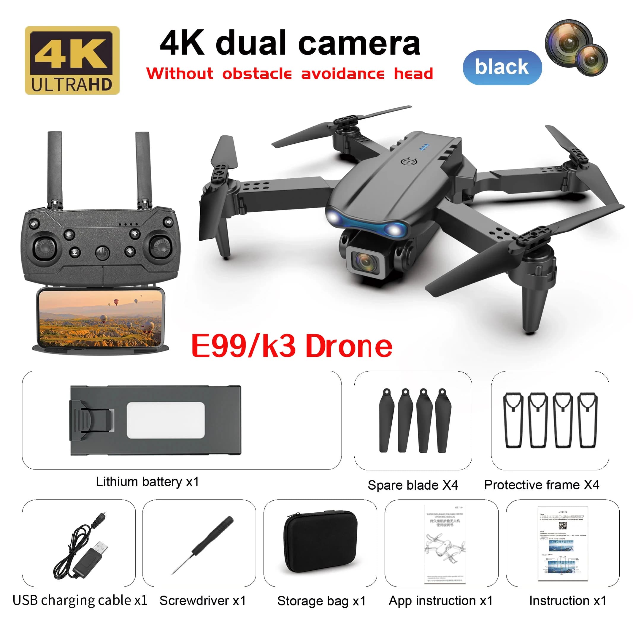 E99 K3 Pro Drone amélioré HD 8k Double caméra Mode de maintien élevé pliable RC WIFI FPV photographi