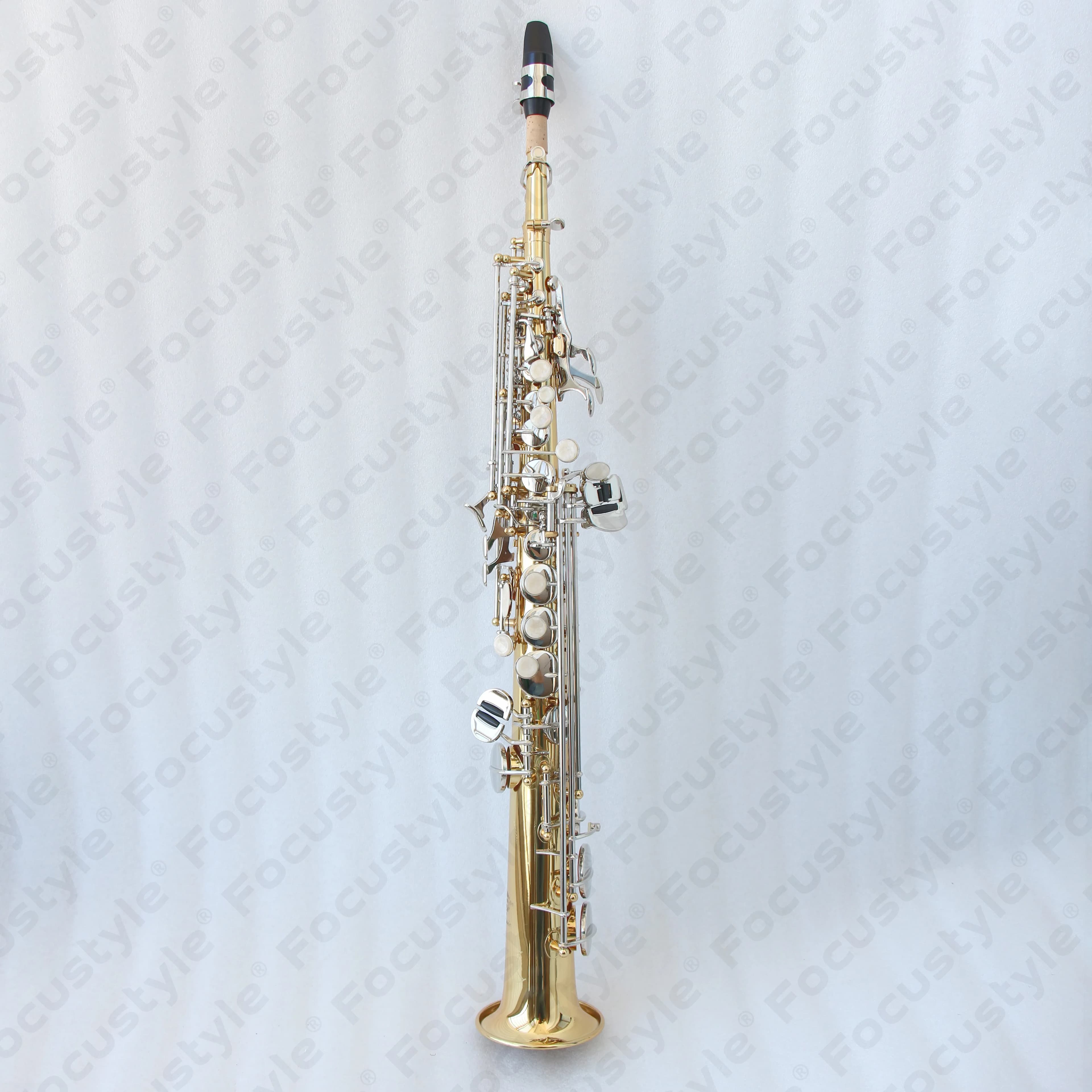 Saxophone soprano BB pour débutant, corps laqué or, clés nickelées, instrument à vent en bois avec e