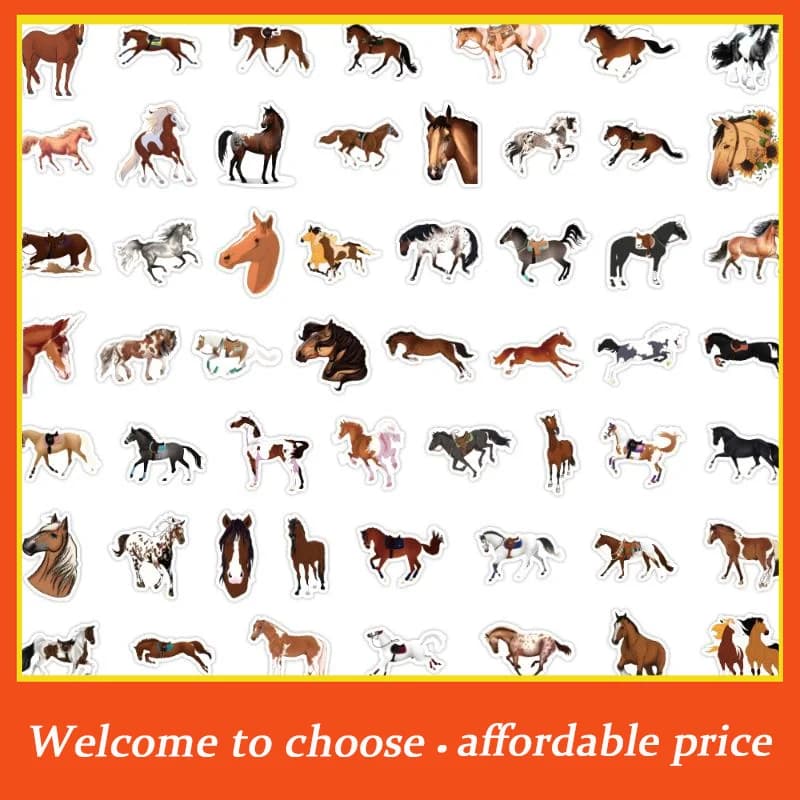 60 autocollants mignons de chevaux galopants en dessin animé, autocollants imperméables en PVC pour 
