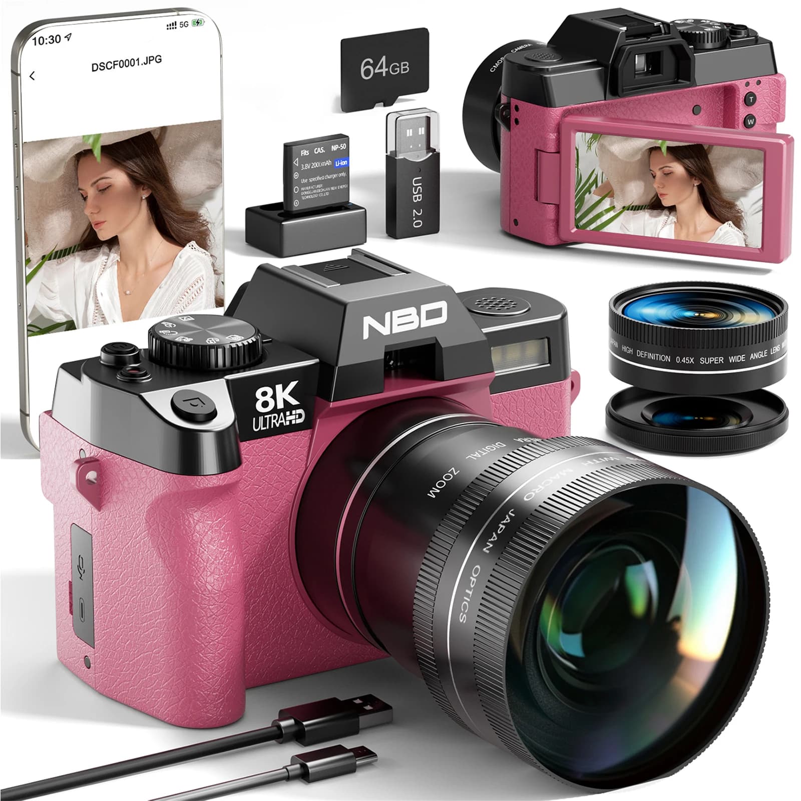 Appareil photo numérique professionnel 64MP et vidéo 8K pour la photographie/vlogging, avec contrôle