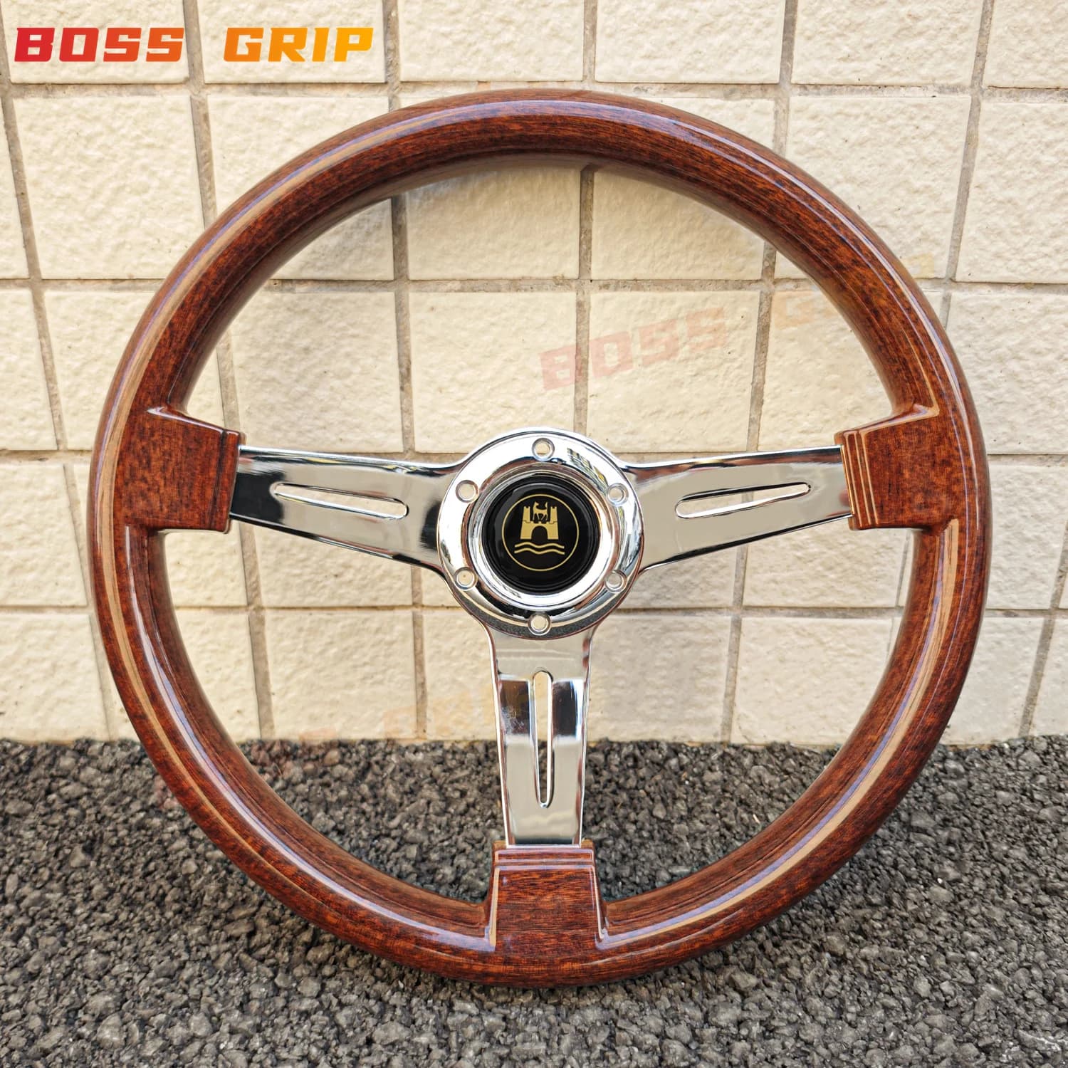 Volant de course universel en Grain de bois, 14 pouces, 350mm, Vintage, rétro, chromé, Sport, access
