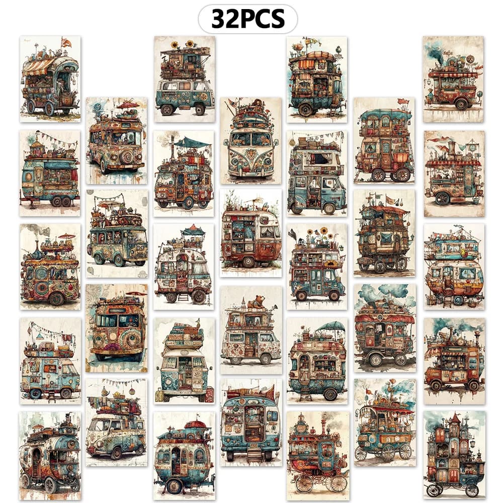 32 pièces, cartes postales Fantasy RV, autocollants muraux, cartes de correspondance, cartes de vœux