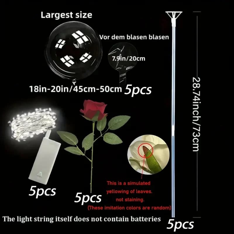 Bouquet de roses lumineuses LED, ballon transparent en forme de vague, idéal pour les mariages, les 