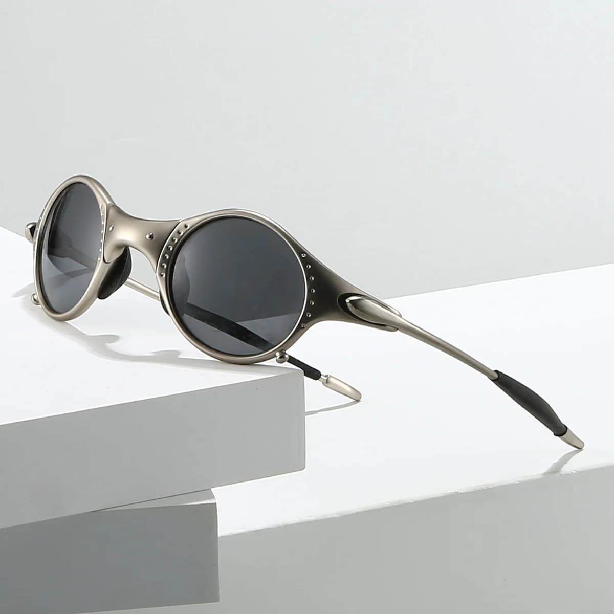 Lunettes de soleil polarisées Fight Club Mars Silver Punk Retro pour le cyclisme, UV400, monture ron