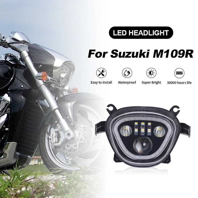 Phare LED noir avec Halo pour Suzuki Boulevard M109R VZR1800 M90 VZ1500 2006-2019
