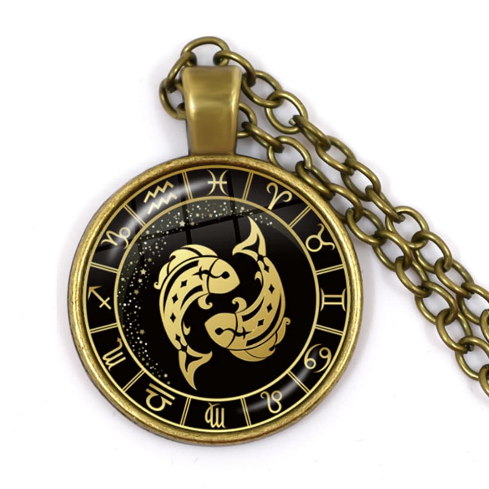 Pendentif 12 Constellation scorpion sagittaire capricorne verseau, collier en Bronze Antique, dôme e