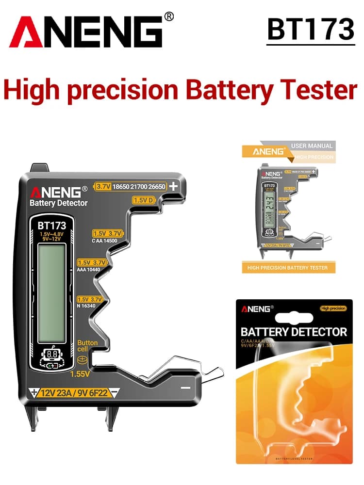 Testeur de batterie pour toutes les Batteries au Lithium 18650, indicateur de capacité ANENG BT173, 