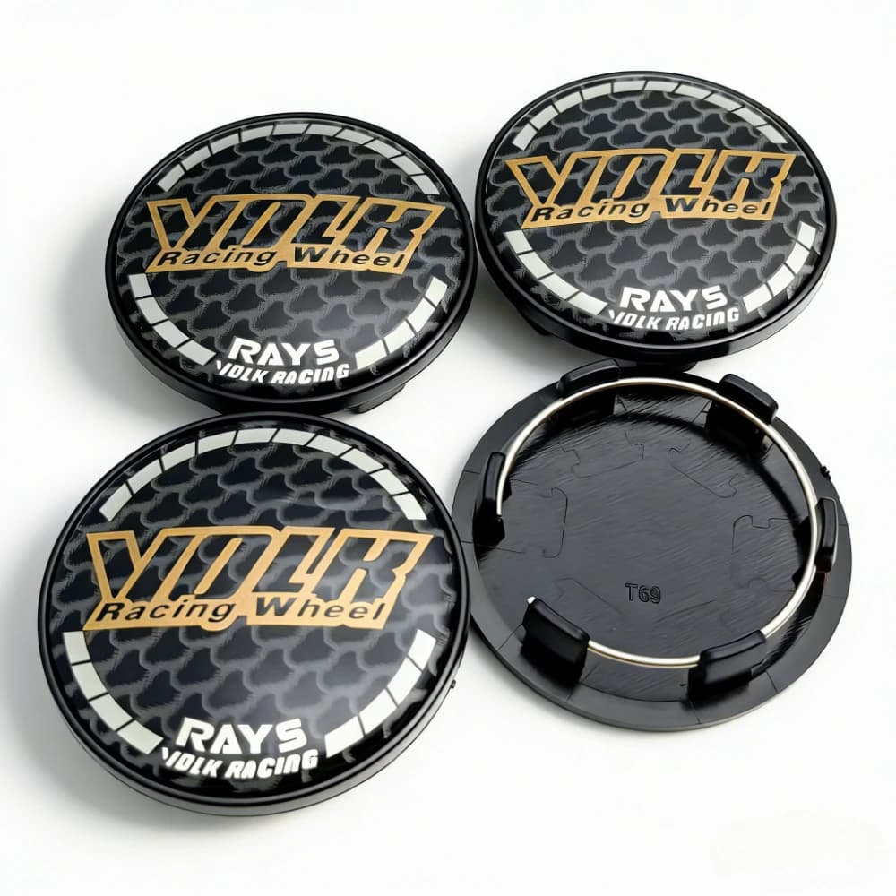 4 pièces Emblèmes VOLK Racing Rays pour enjoliveurs de roue de voiture 69MM, clips 56MM, capuchons d