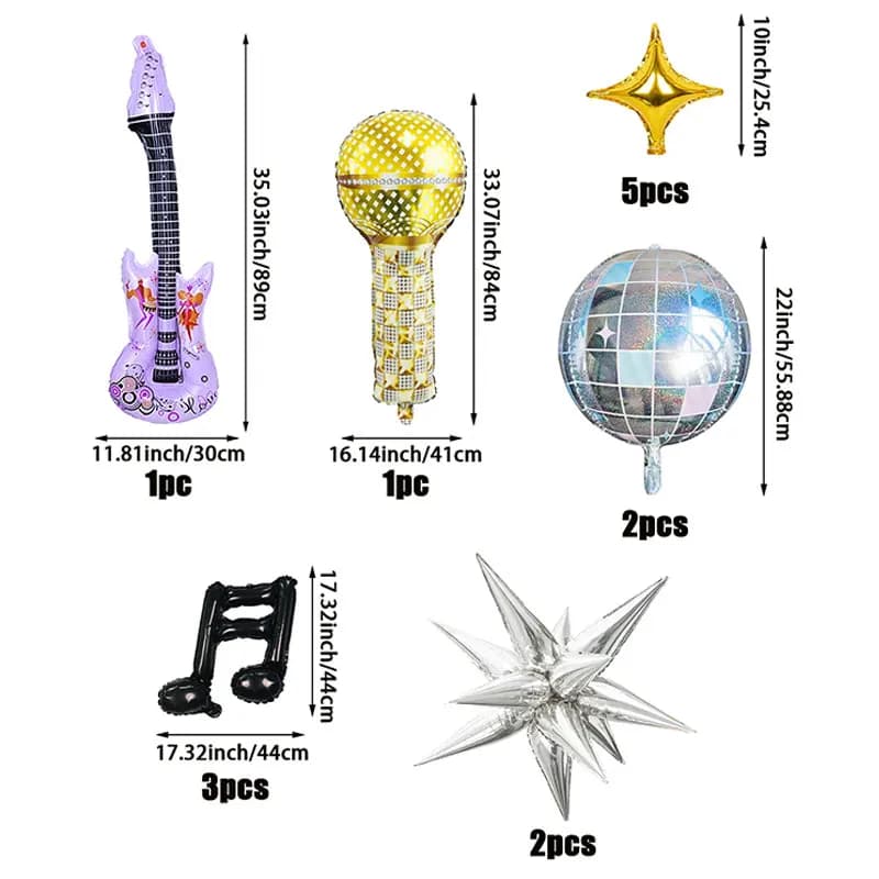 Ensemble de ballons en aluminium pour fête musicale, décorations Kpop, ballons guitare, boule disco,