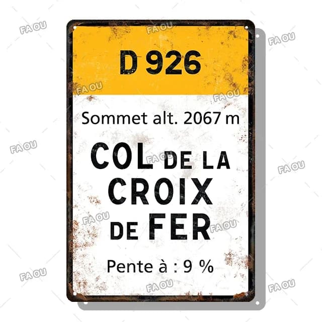 Alpe d'Huez Mont Ventoux Col du Galibier Col du Télégraphe Tour de France Style Vintage vélo étain s