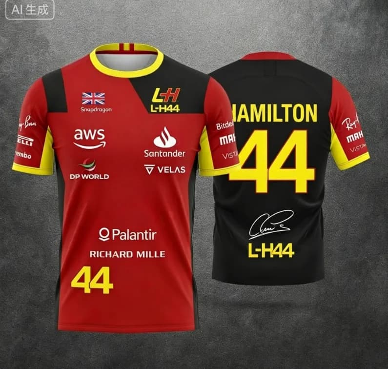 Nouvelle édition spéciale 2026 Hamilton – Maillot de l'équipe de course rouge et noir 44 pour les fa