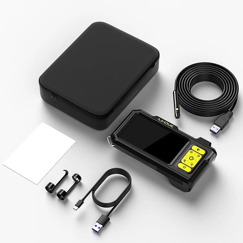 Endoscope d'inspection à double caméra, écran IPS 4.3'', boroscope avec lentille étanche, 8 LED, pou
