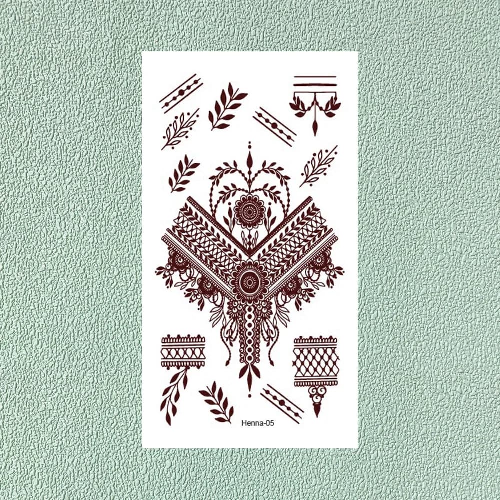 Tatouages au henné brun pour femme, fleur, mandala, mehndi, autocollant pour la main, faux tatouage 