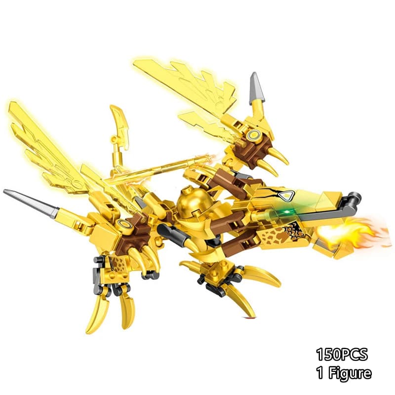 Ensemble de blocs de construction Golden Dragon Ninja, figurines d'action MOC, modèle de dragon méca