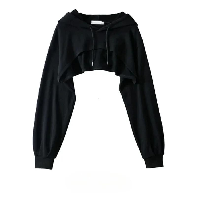 Sweat à capuche pour femme, personnalité, court irrégulier, Style Ultra court, haut à manches longue