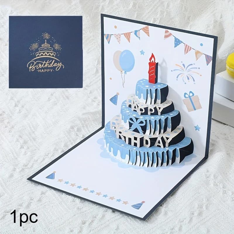 1 carte de vœux d'anniversaire, conception de gâteau 3D avec un style pop-up coloré et mignon, parfa