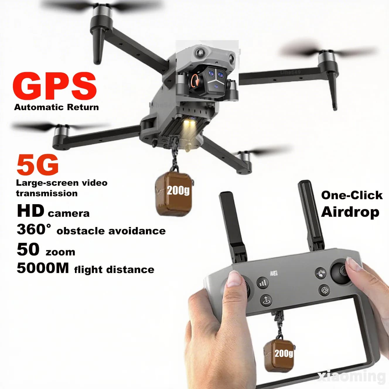 Drone GPS 4K caméra HD professionnelle pêche goutte d'air 5G 50 Zoom longue durée de mouche sans bro