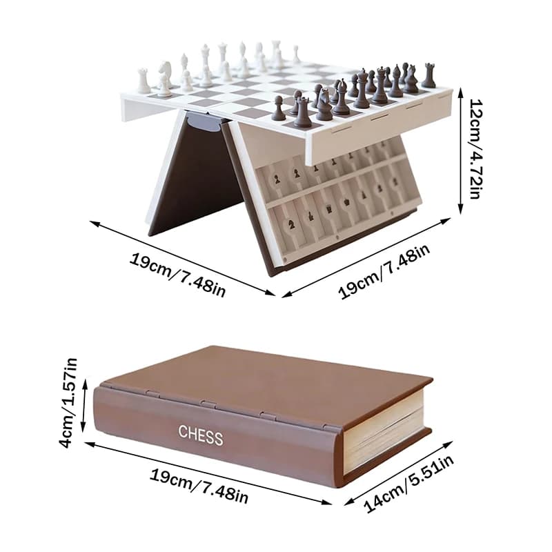 Livre d'échecs imprimé en 3D, jeu d'échecs avec design de livres de rangement, plateau de jeu pliabl