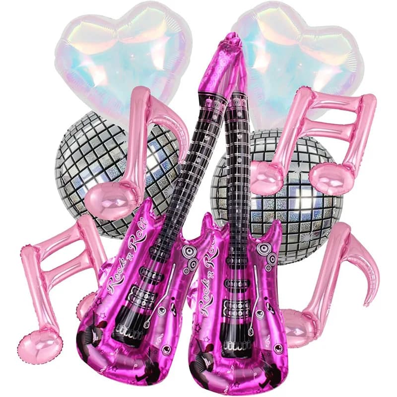 Ballons de fête avec Note de musique rose, ballon Disco pour guitare, idole coréenne Kpop, chasseurs