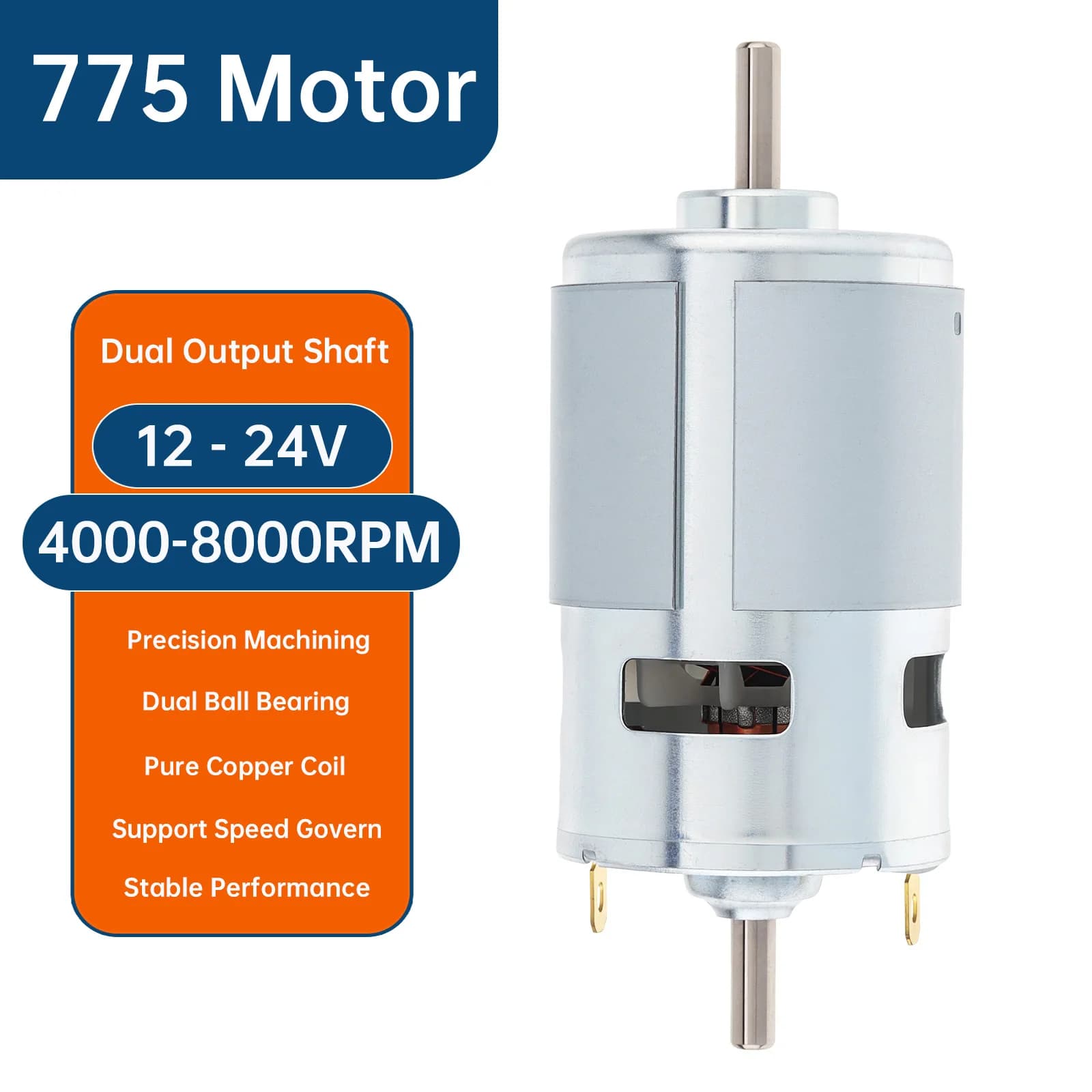 Moteur DC à double arbre de sortie RS775 12V / 24V 4000 - 8000 tr/min, micromoteur pour outils élect