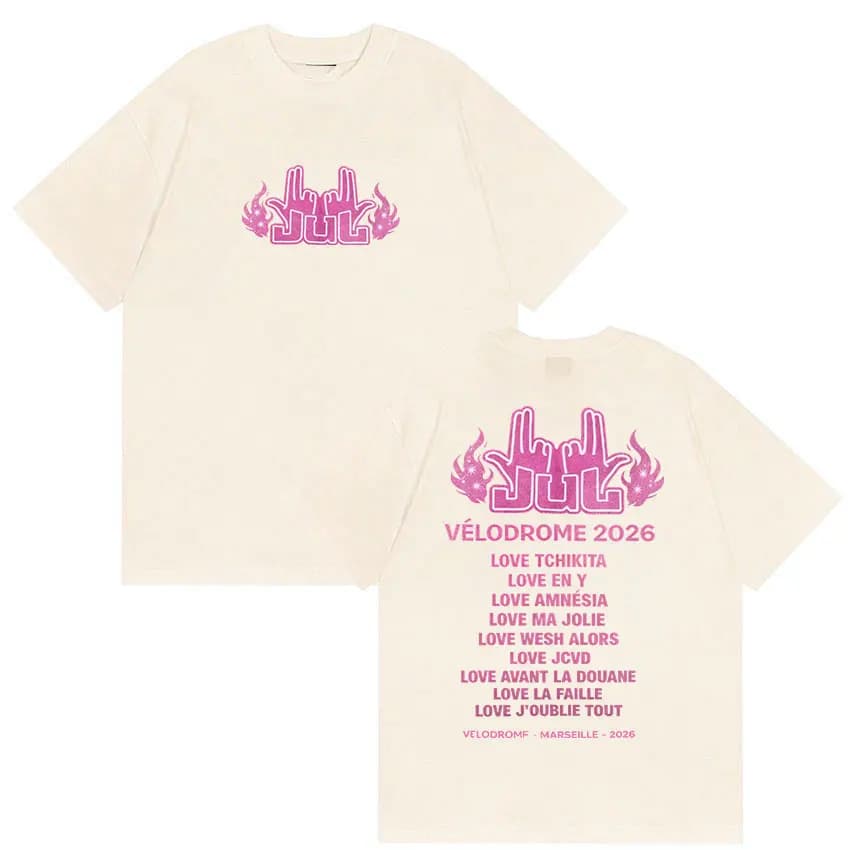 T-shirt graphique avec logo du tournée Velodrome 2026 du rappeur Jul, pour hommes et femmes, mode es