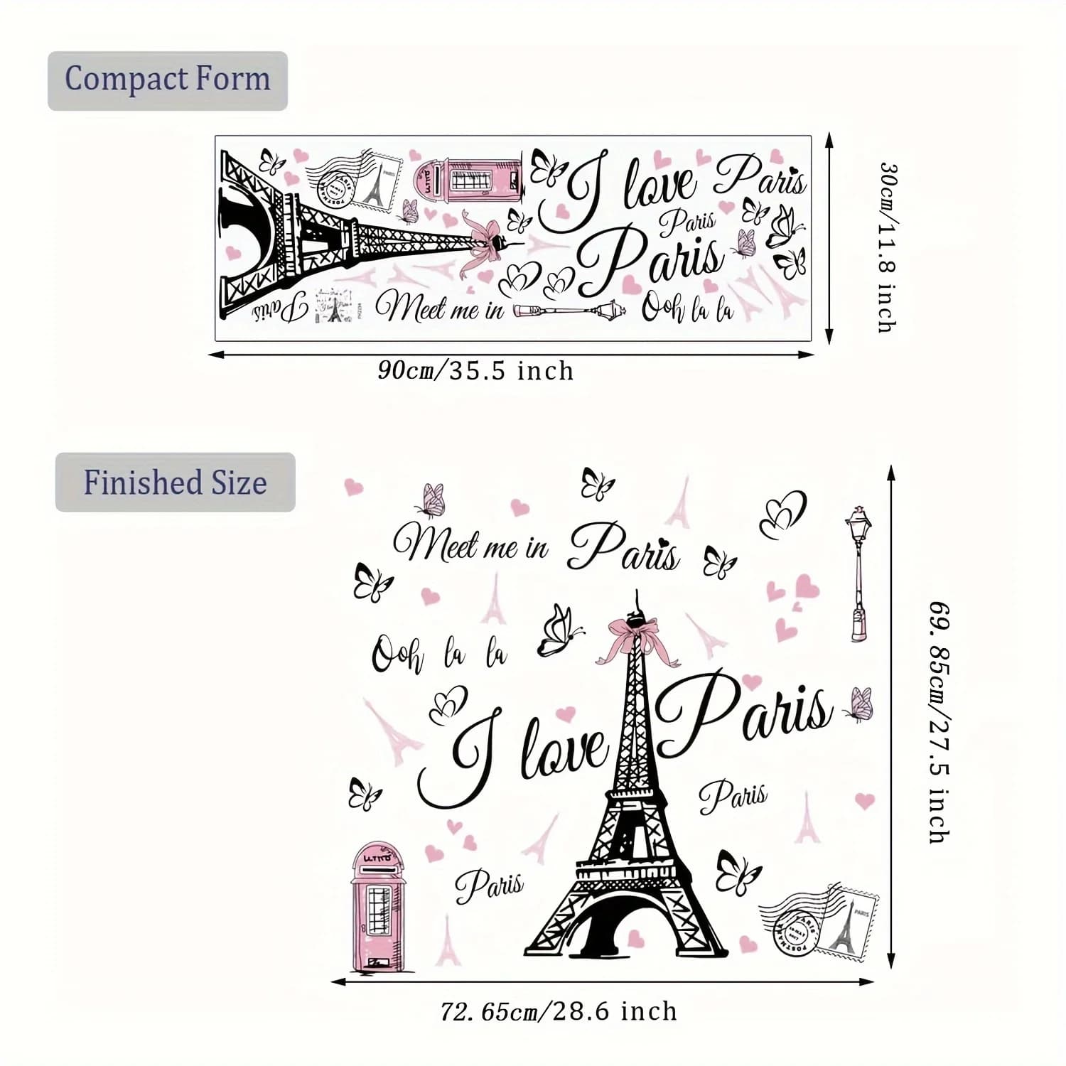 1 autocollant mural auto-adhésif romantique « I Love Paris » de la tour Eiffel de Paris, adapté pour