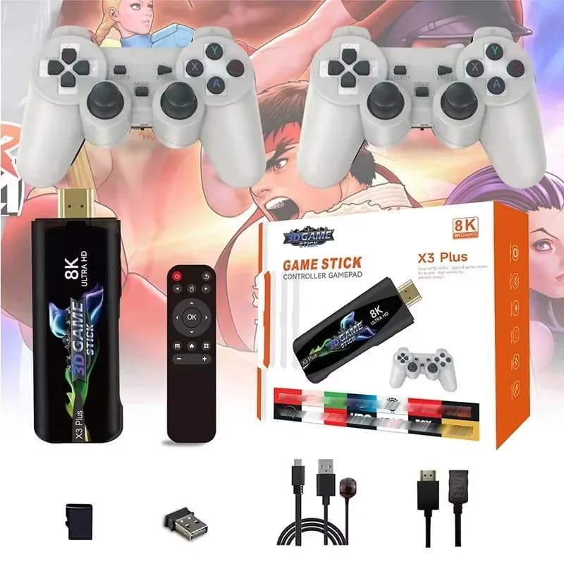 X3pro – Console de jeux vidéo rétro double système 8K, avec contrôleur sans fil, clé USB 3D 64 go, p
