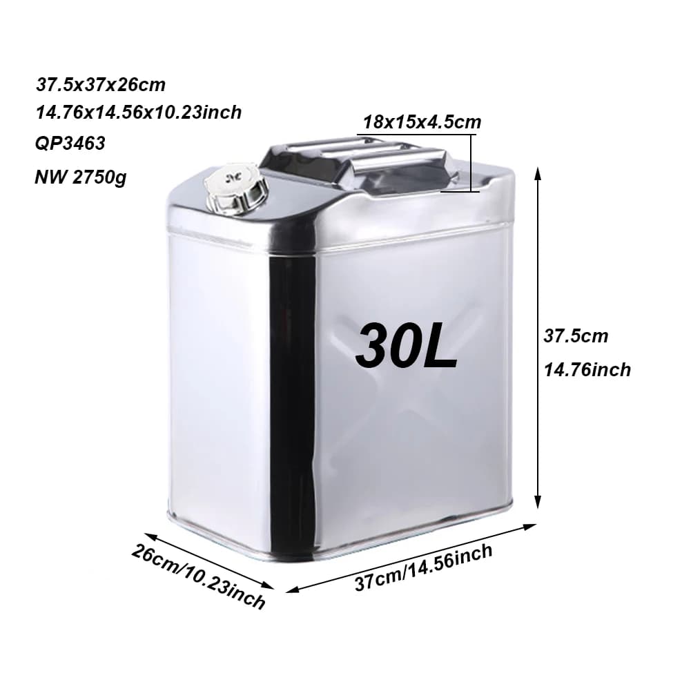 Réservoir de carburant portable 30L en acier inoxydable 304 (42x28x27cm) pour véhicule de secours, d