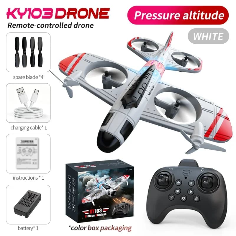 KY103 Drone avion RC 4 moteurs, radiocommandé 2.4G, pour figures acrobatiques et glissements, avec r