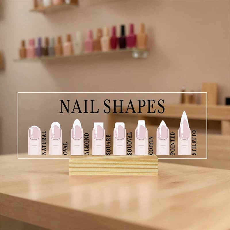 Présentoir de formes d'ongles avec base en bois, doigts de mannequin et guide de formes d'ongles, pa
