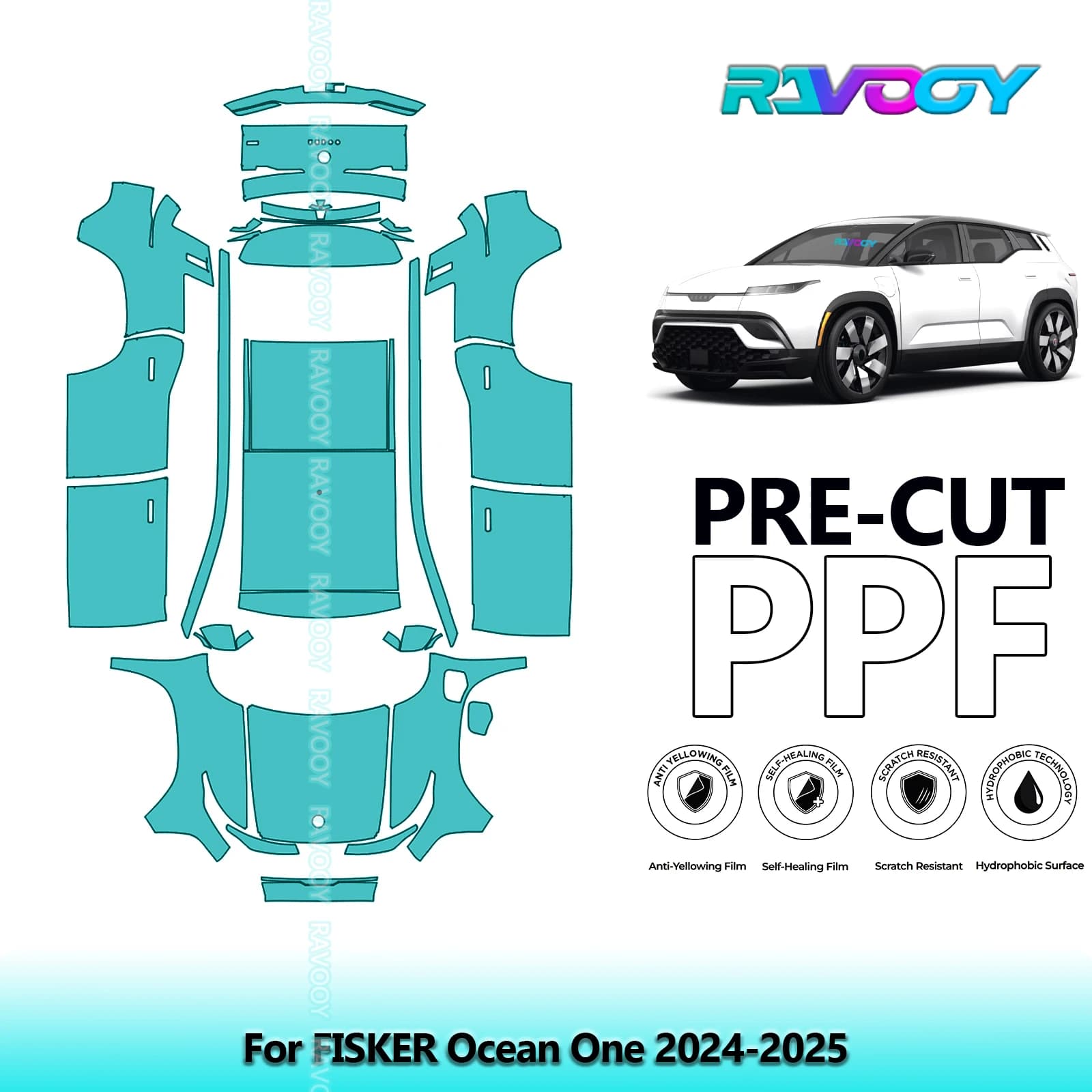Film de protection de peinture PPF prédécoupé pour véhicule complet FISKER Ocean One 2024-2026, 8,5 