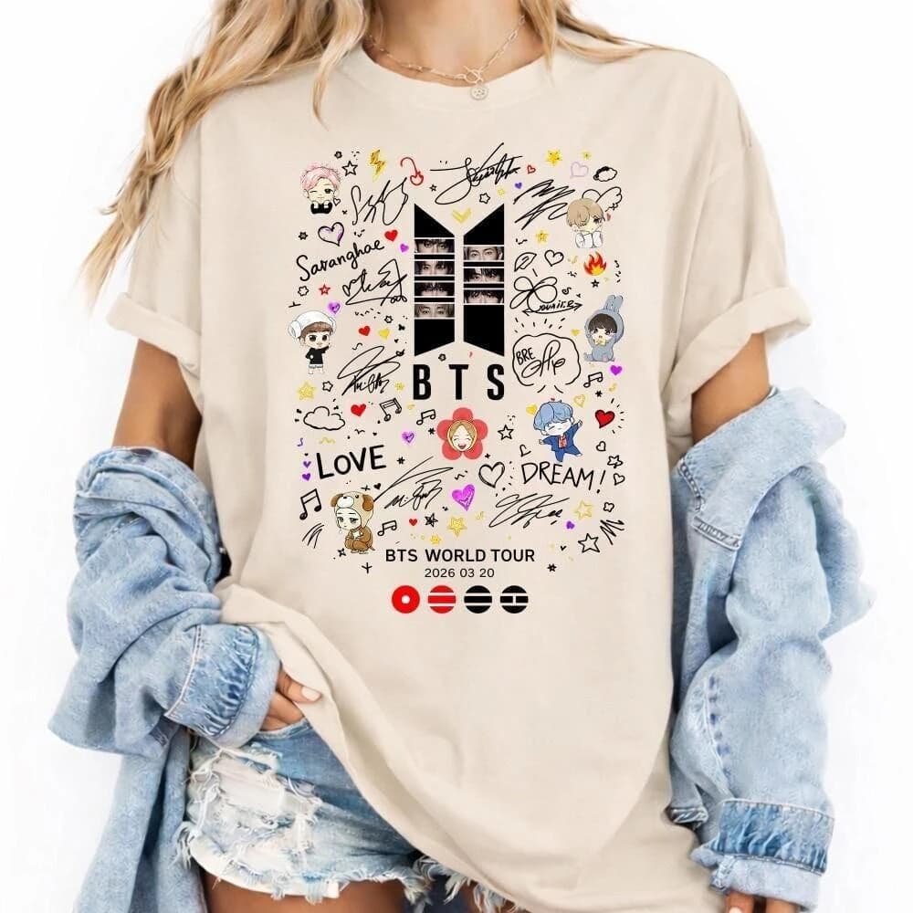 T-shirt de concert BTS World Tour 2026, merch Bangtan Kpop Army, cadeau pour les fans, été 2026, nou