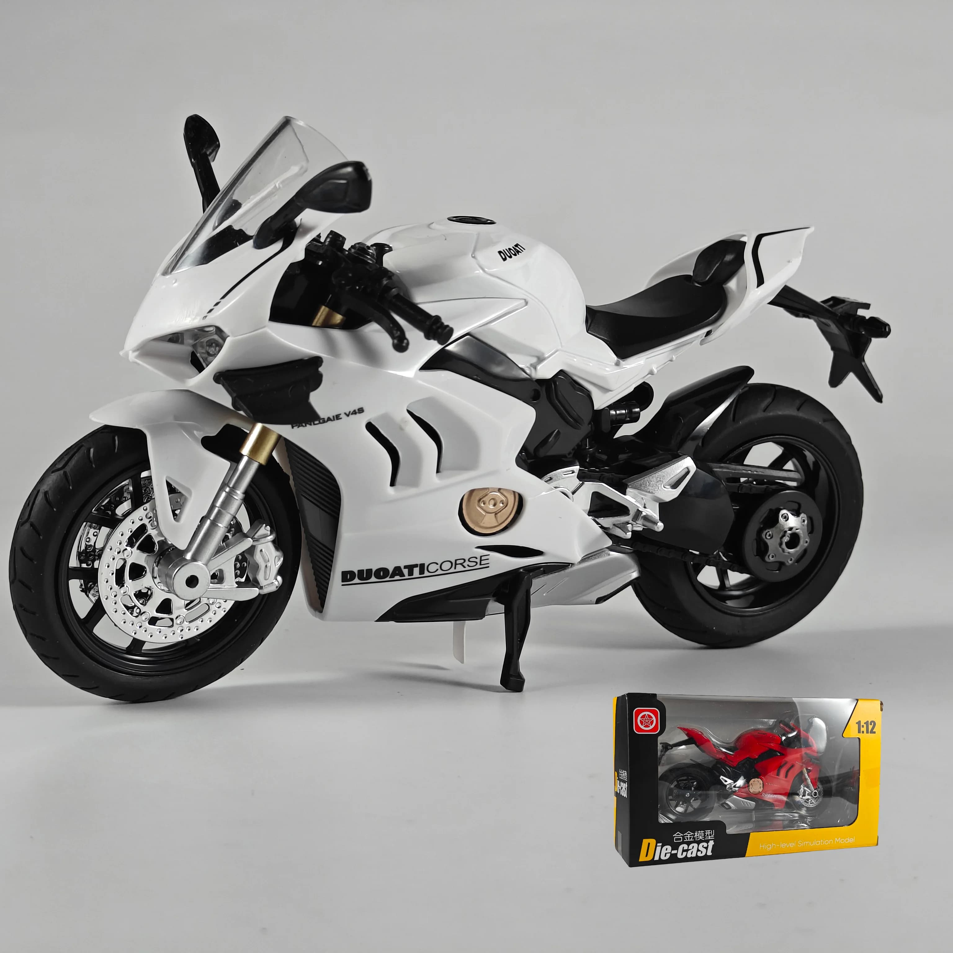 Échelle 1:12 Ducati V4S Racing Cross-country Moto Diecast Modèle Son Et Lumière Jouet Recueillir Hob
