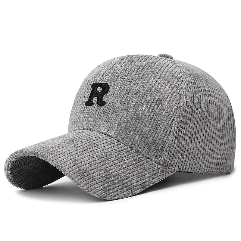 Casquette de baseball en velours côtelé avec lettre « R » brodée en 3D, chapeau structuré réglable d
