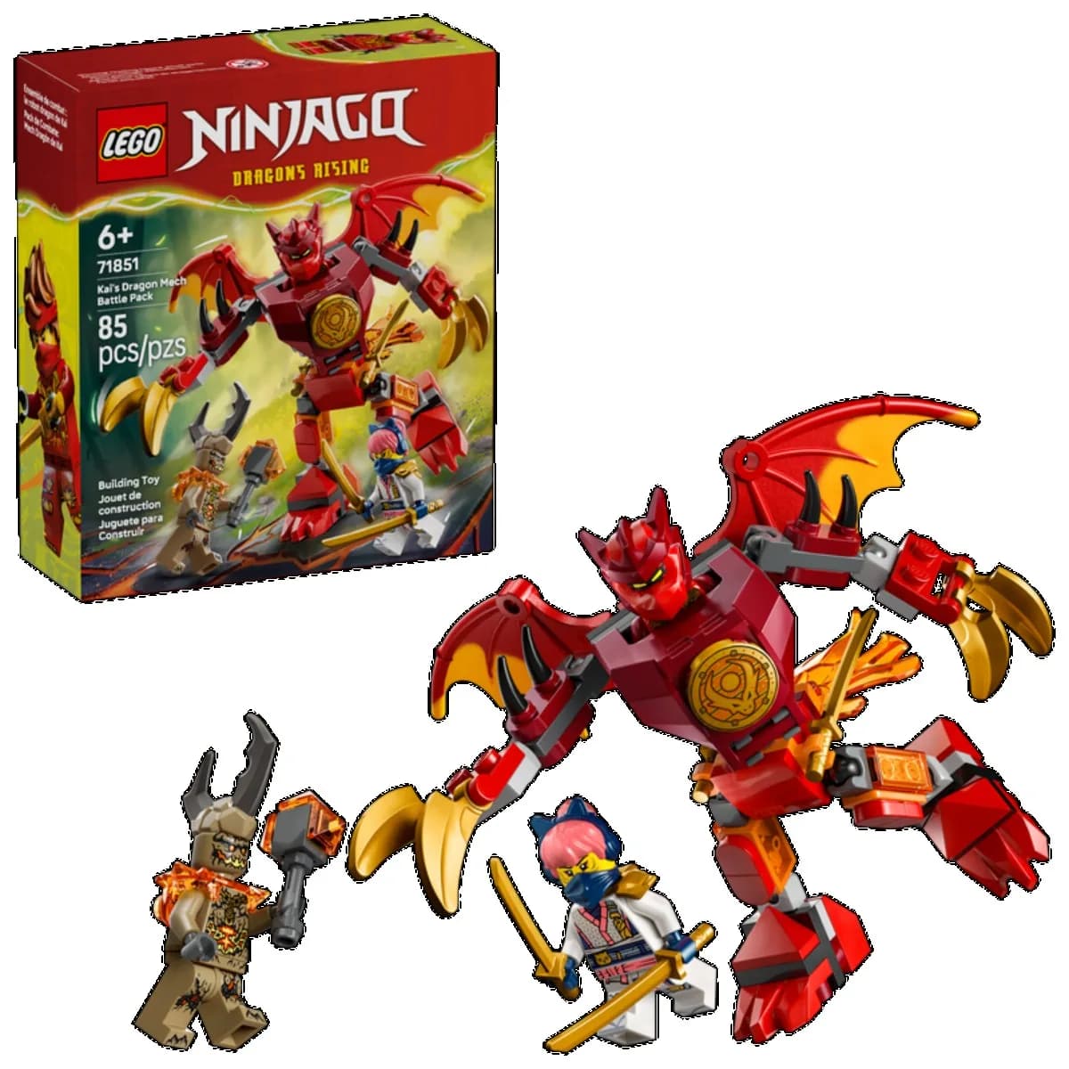 LEGO ® NINJAGO Kai's Dragon Mech Battle Pack 71851, jouet en blocs de construction, 85 pièces, cad