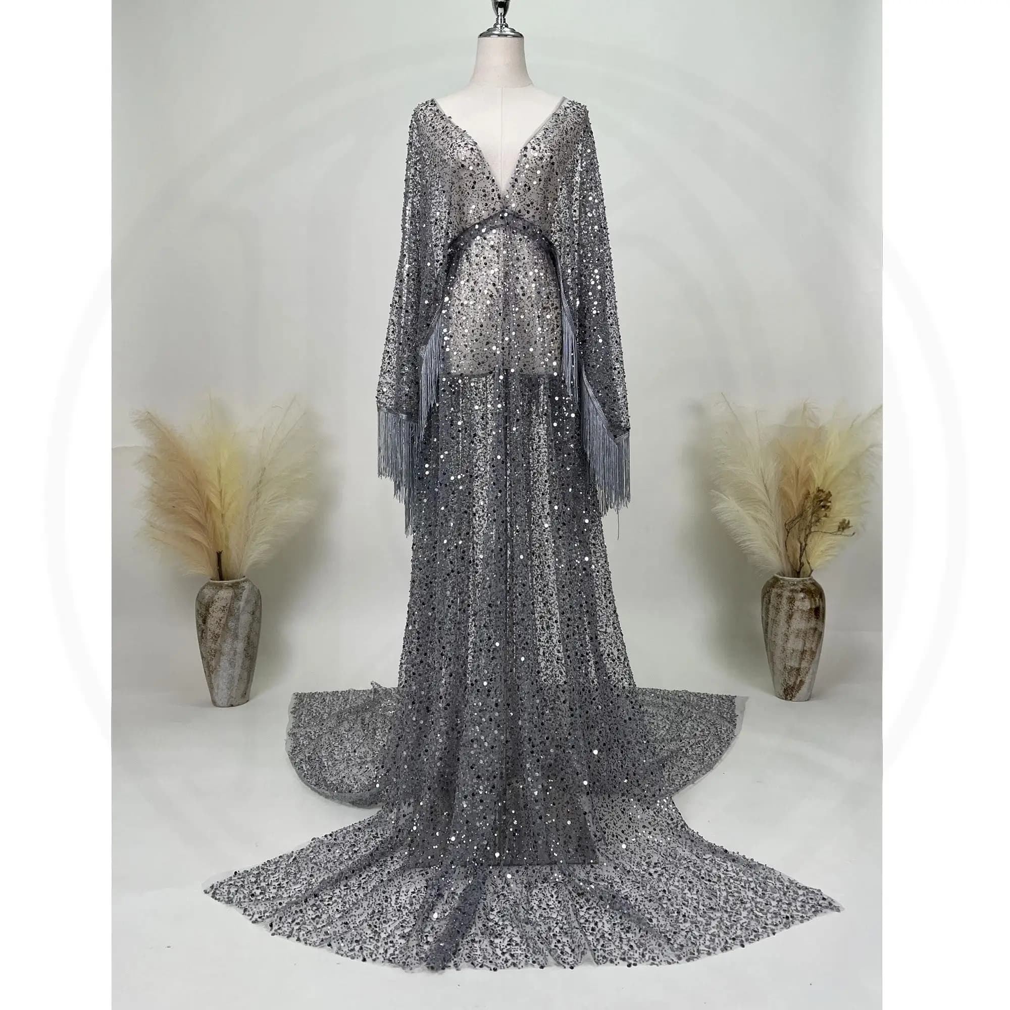 Don & Judy – robe brodée en Tulle pour femme enceinte, à paillettes, avec pompon en perles, vêtement