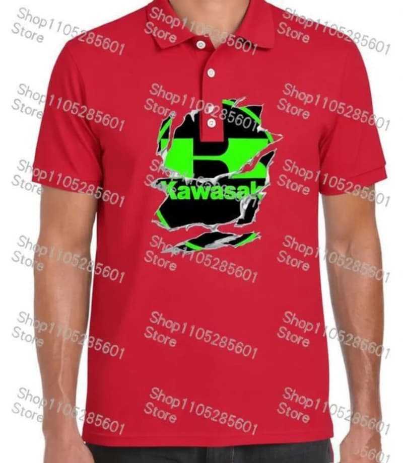 Polo à manches courtes sur le thème de l'équipe Kawasaki Racing, style sport décontracté, t-shirt im