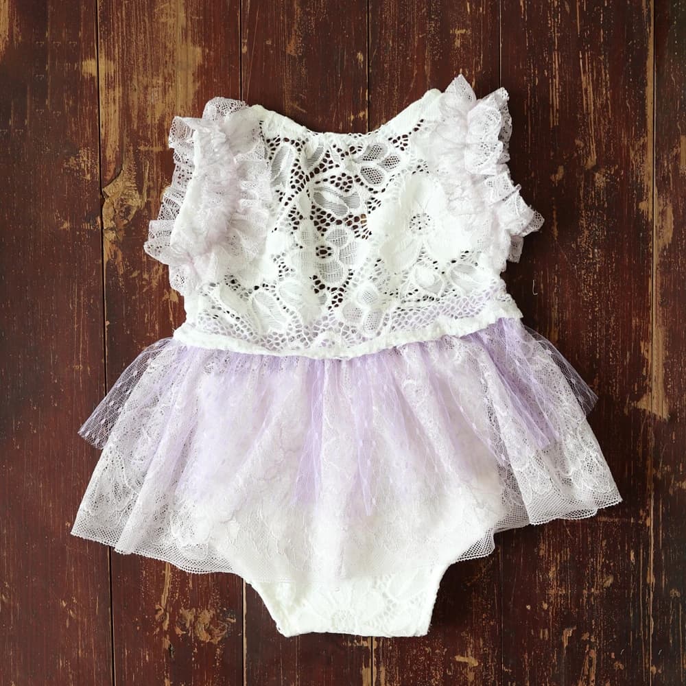 Tenue de séance photo nouveau-né en dentelle violette lavande - Robe tutu en tulle moelleux pour béb
