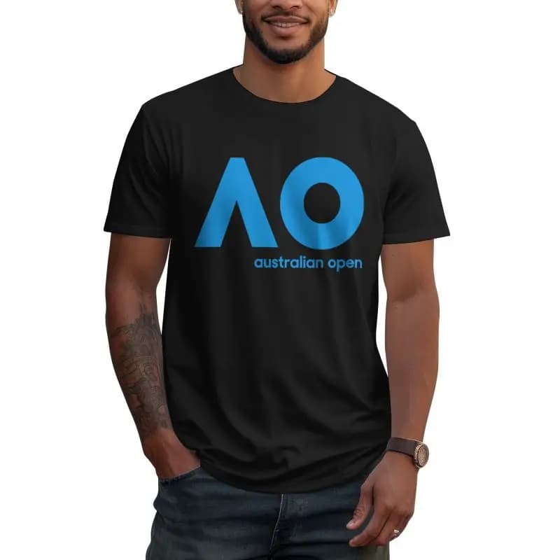 T-shirt noir imprimé AO Australian Open 2026 pour homme, grande taille, décontracté, en coton, à man