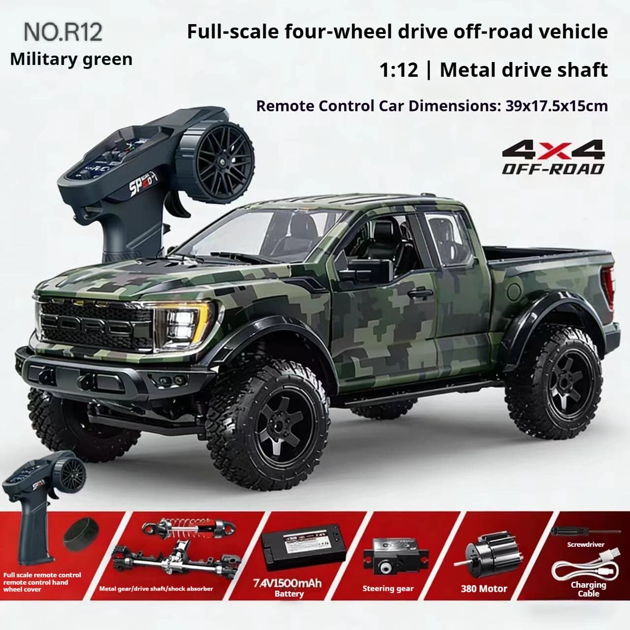 Voiture RC Hongxing 1:12 Raptor F150 4x4, modèle réduit Hstar F150, engrenages entièrement métalliqu